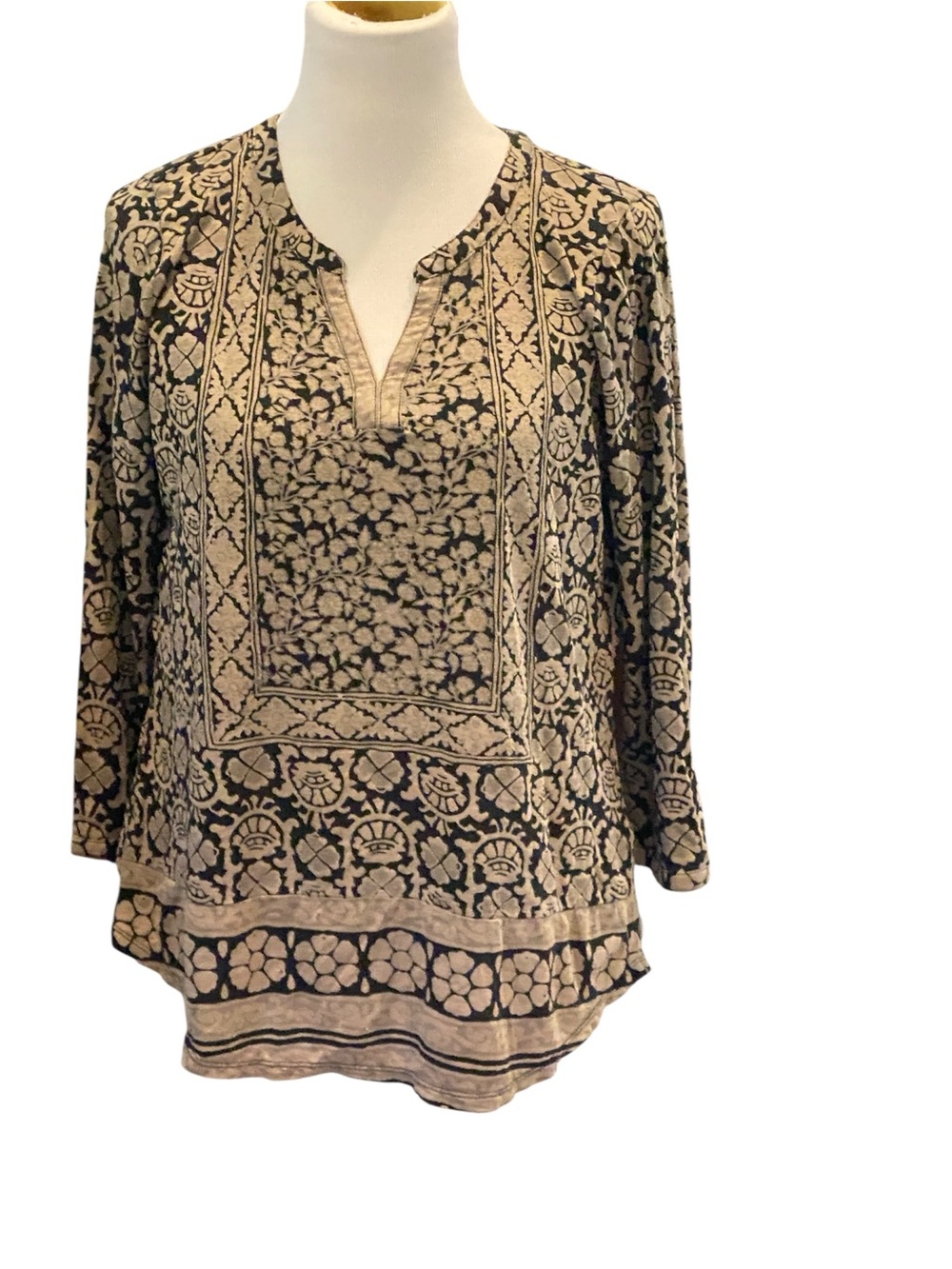 Lucky Brand Sheer Bohemian V-Neck Pullover Blouse